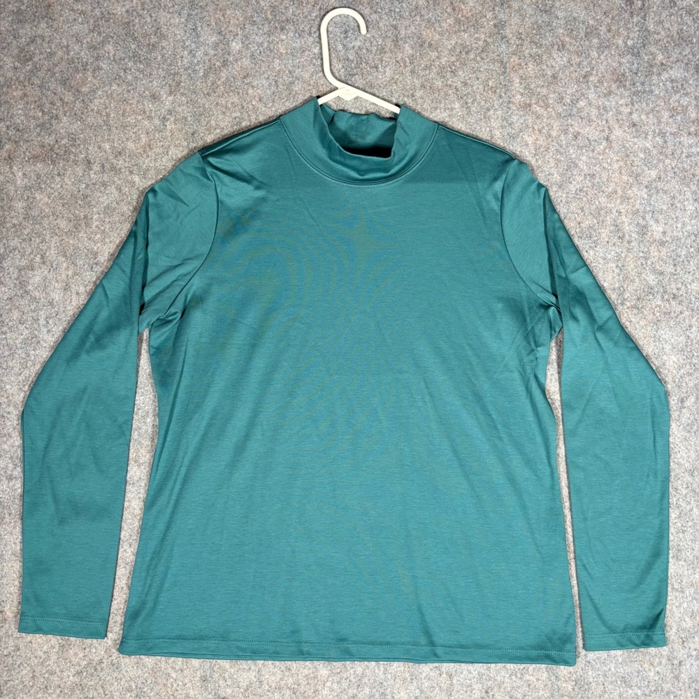 L.L.Bean Mock Neck Top Women Large L-REG Teal Green Supima Cotton 217052 Classic